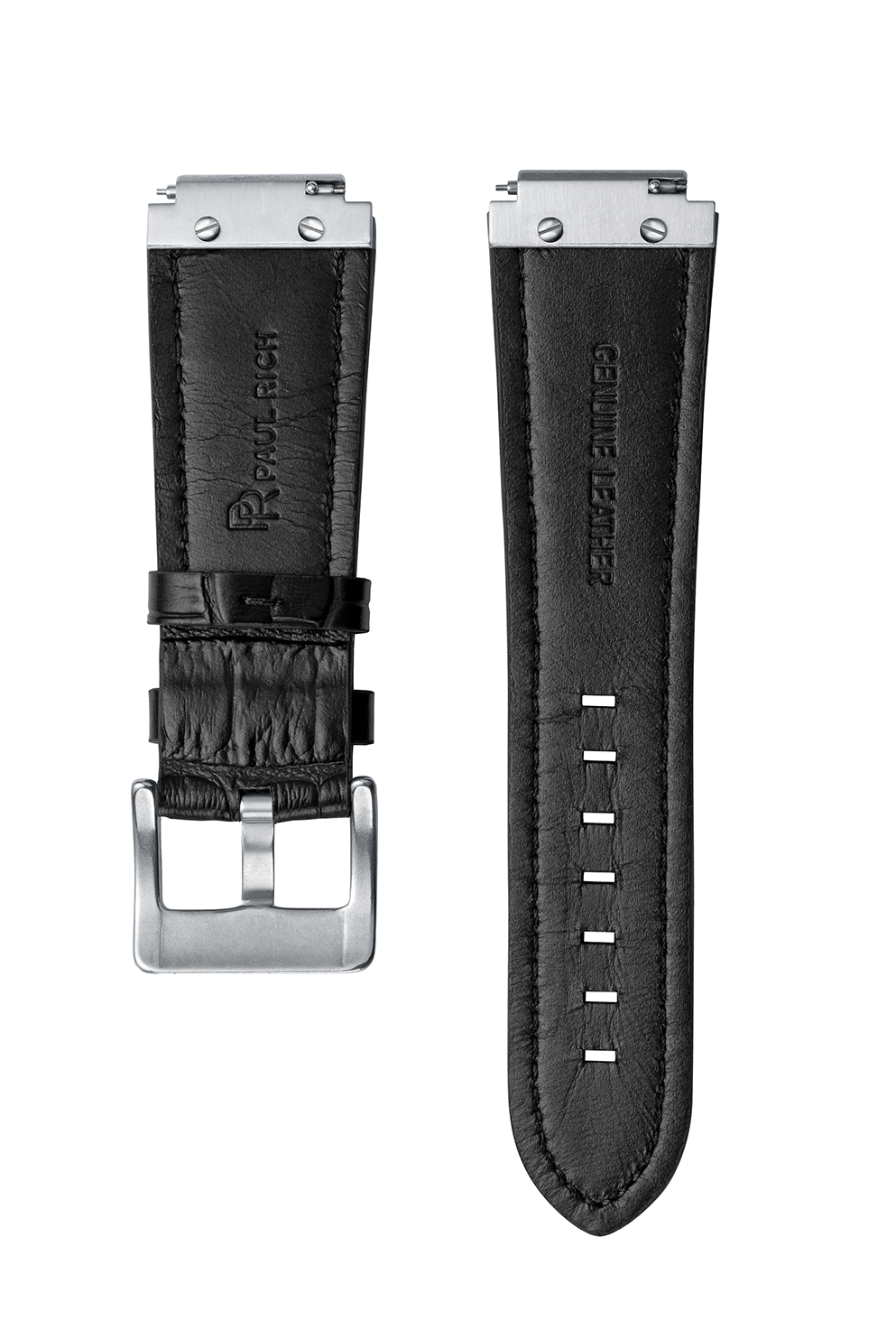 Signature/Star Dust Leather Watchband - Black Silver
