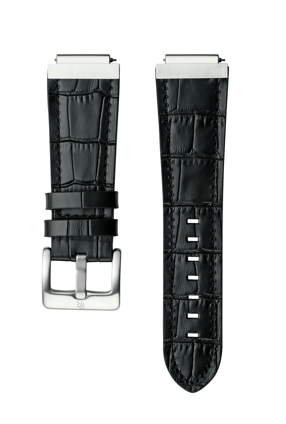 Signature/Star Dust Leather Watchband - Black Silver