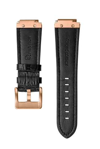 Signature/Star Dust Leather Watchband - Black Rose Gold
