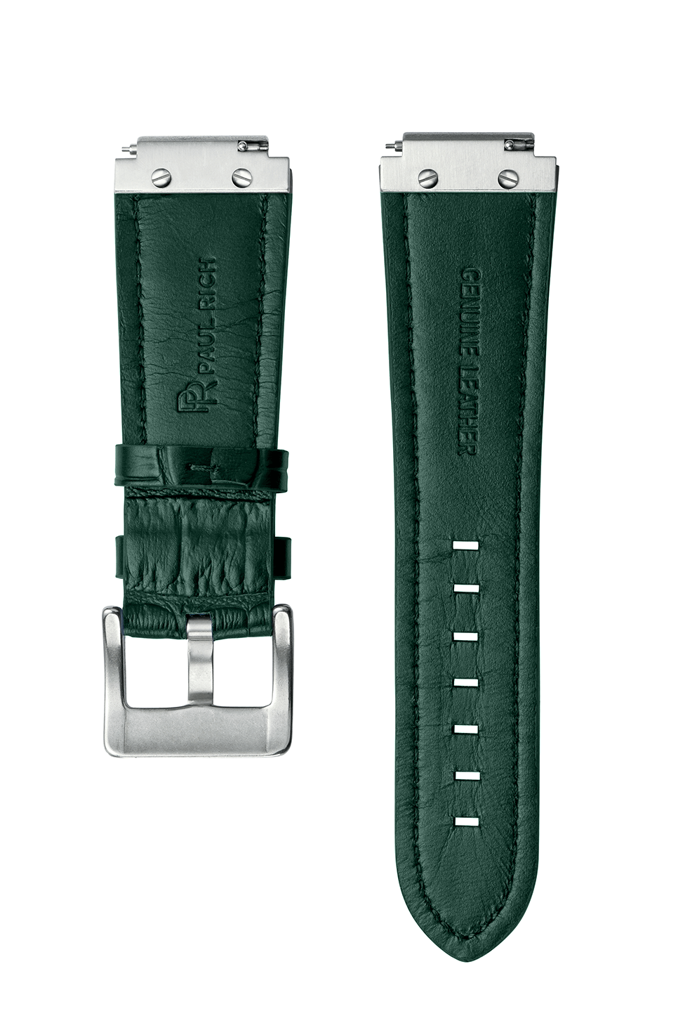Signature/Star Dust Leather Watchband - Green Silver
